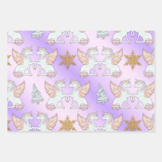 Pastel und Gold Einhorn Weihnachten Geschenkpapier Set (Vorderseite)