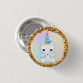 Pastel und Gold Glitzer Einhorn Button (Vorne & Hinten)