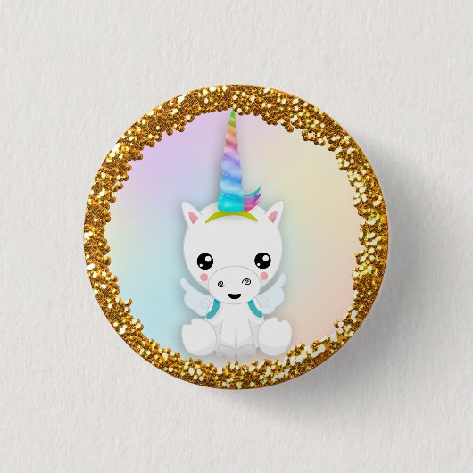 Pastel und Gold Glitzer Einhorn Button (Vorderseite)