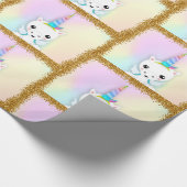 Pastel und Gold Glitzer Einhorn Geschenkpapier (Ecke)