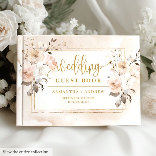 Pastel und Gold Herbst Florals Wedding Gästebuch