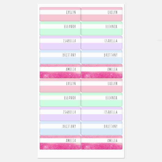 Pastel und Shimmer Skinny Schriftart Wasserfester Etiketten (Blatt)