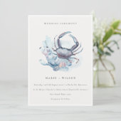 Pastel Underwater Crab Coral Costal Wedite Einladu Dankeskarte (Stehend Vorderseite)