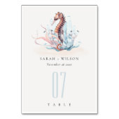 Pastel Underwater Seepferd Seetang Coral Wedding Tischnummer (Vorderseite)