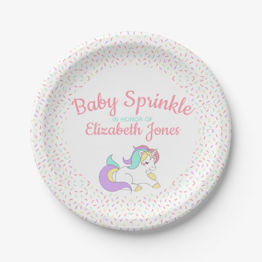 Pastel Unicorn Baby Sprinkle Pappteller (Vorderseite)