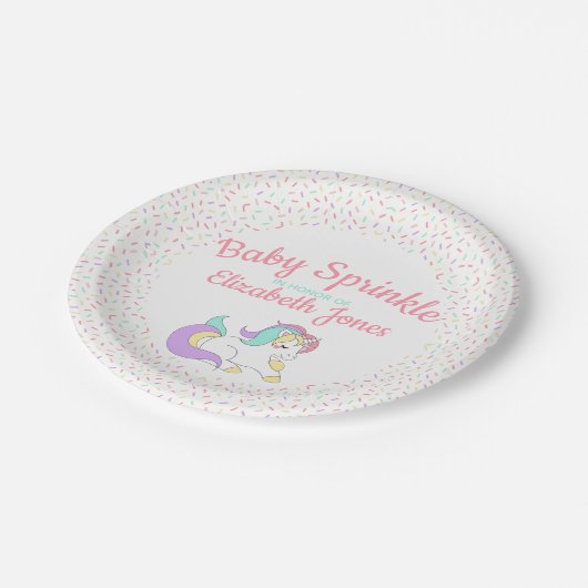 Pastel Unicorn Baby Sprinkle Pappteller (Schrägansicht)