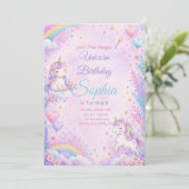Pastel Unicorn Birthday Invitation Editable Einladung (Stehend Vorderseite)
