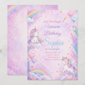 Pastel Unicorn Birthday Invitation Editable Einladung (Vorne/Hinten)
