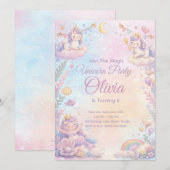 Pastel Unicorn Birthday Invitation Editable Einladung (Vorne/Hinten)