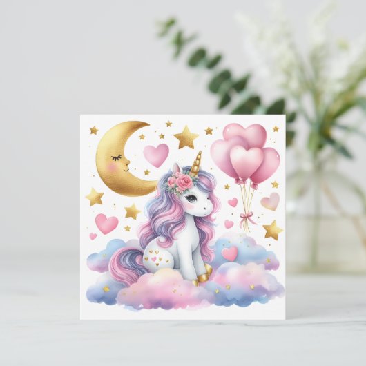 Pastel Unicorn Einladung (Stehend Vorderseite)