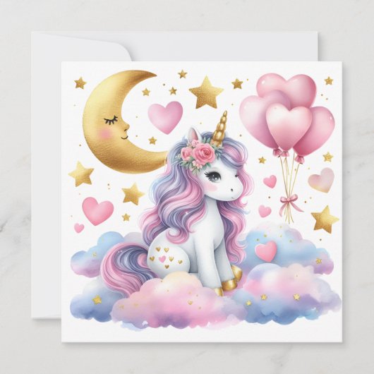 Pastel Unicorn Einladung (Vorderseite)