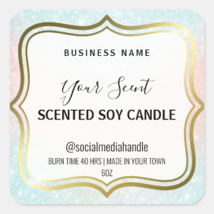 Pastel Unicorn farbige Scented Soy Candle Labels Quadratischer Aufkleber