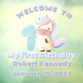 Pastel Unicorn First Birthday Celebration Date Fensteraufkleber (Blatt 3)