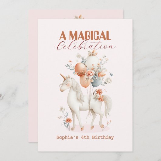 Pastel Unicorn Geburtstag Einladung (Vorne/Hinten)