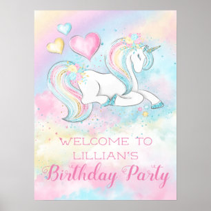 Pastel Unicorn Geburtstagsfeier Unterschrift Banne Poster