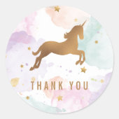 Pastel Unicorn Geburtstagsparty Danke Runder Aufkleber (Vorderseite)