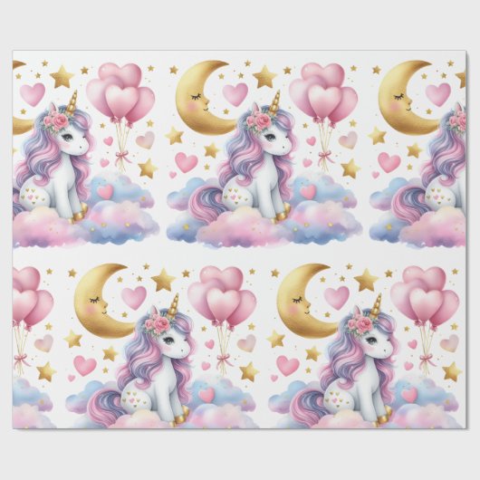 Pastel Unicorn Geschenkpapier (Flach)