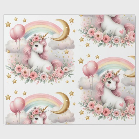 Pastel Unicorn Geschenkpapier (Flach)