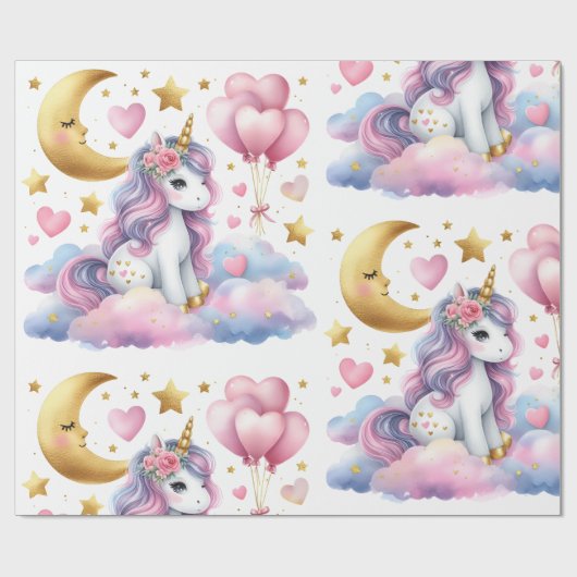 Pastel Unicorn Geschenkpapier (Flach)