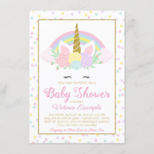 Pastel Unicorn Gesicht Regenbogen Kinderdusche Ein Einladung