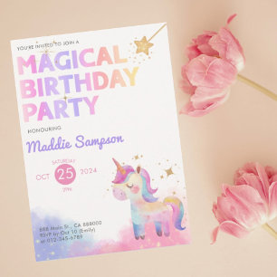 Pastel Unicorn Girl Geburtstagsparty Einladung
