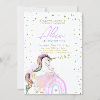 Pastel Unicorn Girl zum Geburtstag Einladung