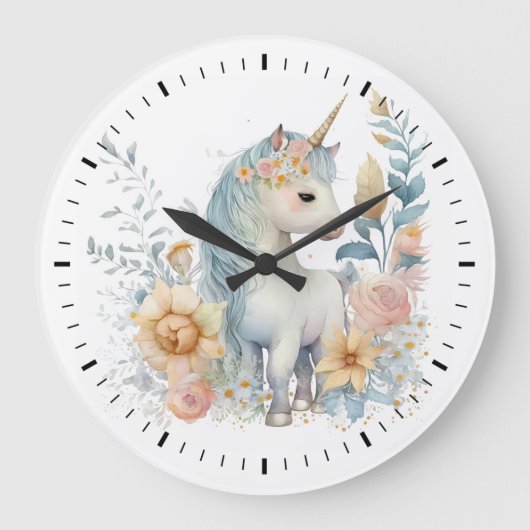 Pastel Unicorn Große Wanduhr (Vorderseite)