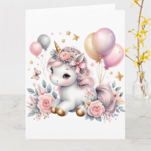 Pastel Unicorn Karte (Gelbe Blume)