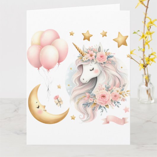 Pastel Unicorn Karte (Gelbe Blume)