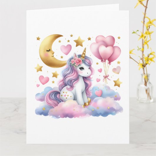 Pastel Unicorn Karte (Gelbe Blume)