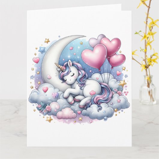 Pastel Unicorn Karte (Gelbe Blume)