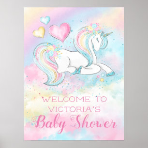 Pastel Unicorn Kinderdusche Einladungen Poster