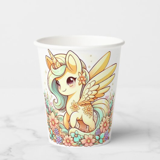Pastel Unicorn Kinderdusche Pappbecher (Vorderseite)
