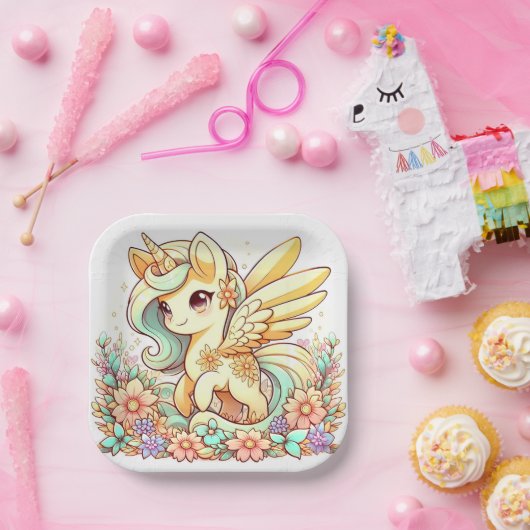 Pastel Unicorn Kinderdusche Pappteller (Party)