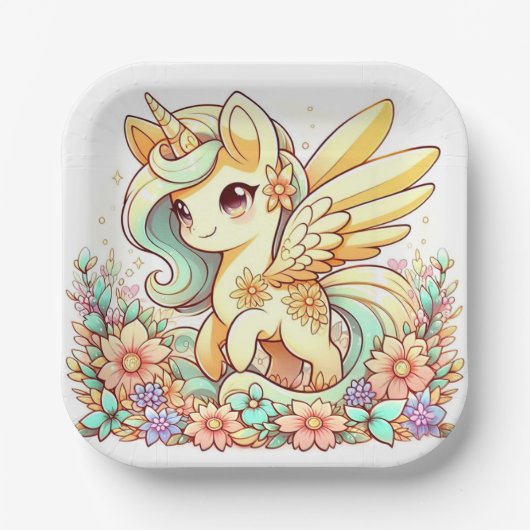Pastel Unicorn Kinderdusche Pappteller (Vorderseite)