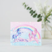 Pastel Unicorn Kinderdusche Save the Date Postkart Postkarte (Stehend Vorderseite)