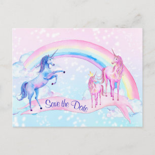 Pastel Unicorn Kinderdusche Save the Date Postkart Postkarte