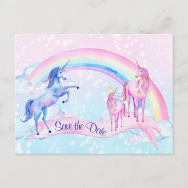 Pastel Unicorn Kinderdusche Save the Date Postkart Postkarte