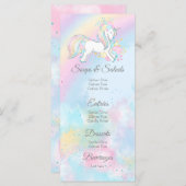 Pastel Unicorn Kinderduschmenüs Menükarte (Vorne/Hinten)