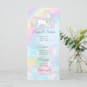Pastel Unicorn Kinderduschmenüs Menükarte (Stehend Vorderseite)
