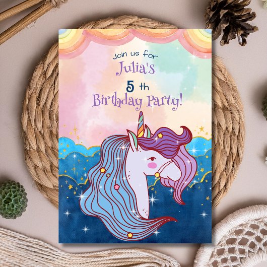 Pastel Unicorn Kindergeburtstag Einladung