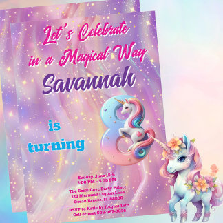Pastel Unicorn Magical 8. Geburtstagsparty Einladung