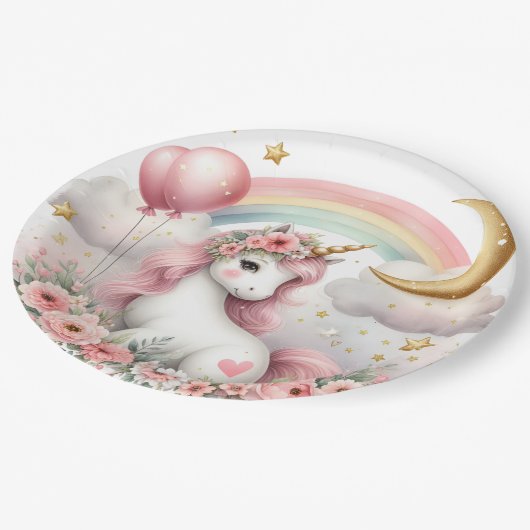 Pastel Unicorn Pappteller (Schrägansicht)