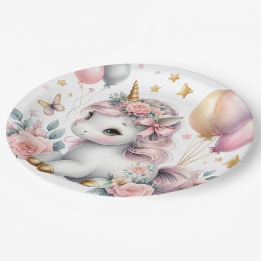 Pastel Unicorn Pappteller (Schrägansicht)