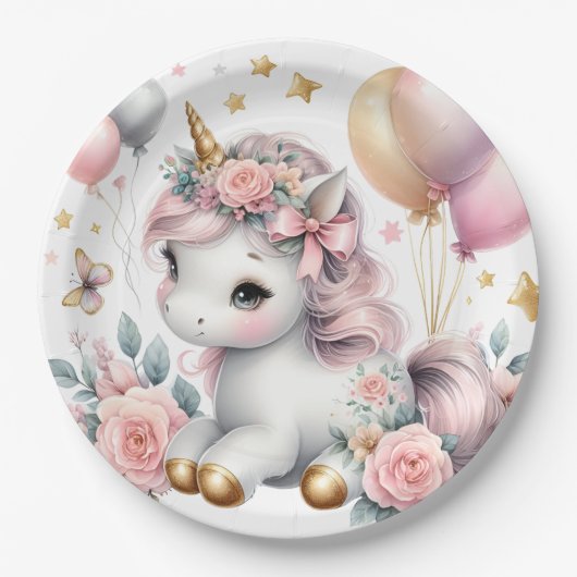 Pastel Unicorn Pappteller (Vorderseite)