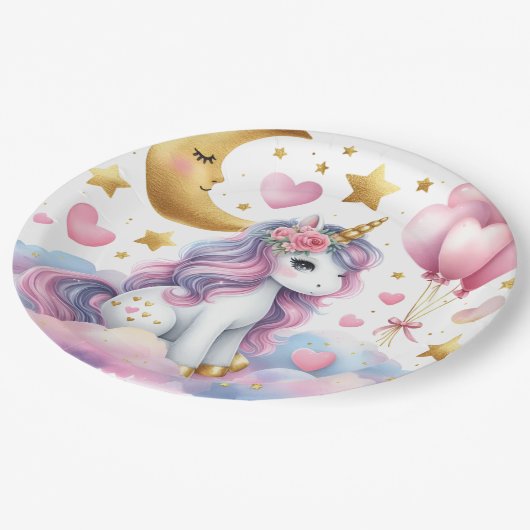 Pastel Unicorn Pappteller (Schrägansicht)