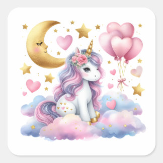 Pastel Unicorn Quadratischer Aufkleber