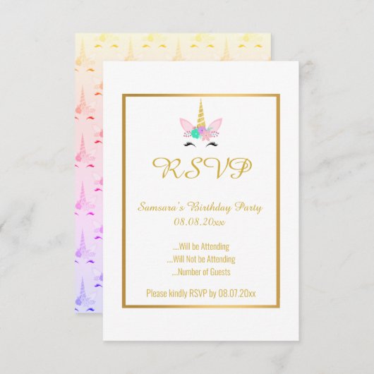 PASTEL UNICORN RAINBOW 2 Jeden Anlaß UAWG Einladung (Vorne/Hinten)