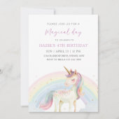 Pastel Unicorn & Rainbow Birthday Any Age Party Einladung (Vorderseite)