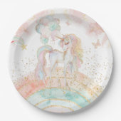 Pastel Unicorn Rainbow Birthday Pappteller (Vorderseite)
